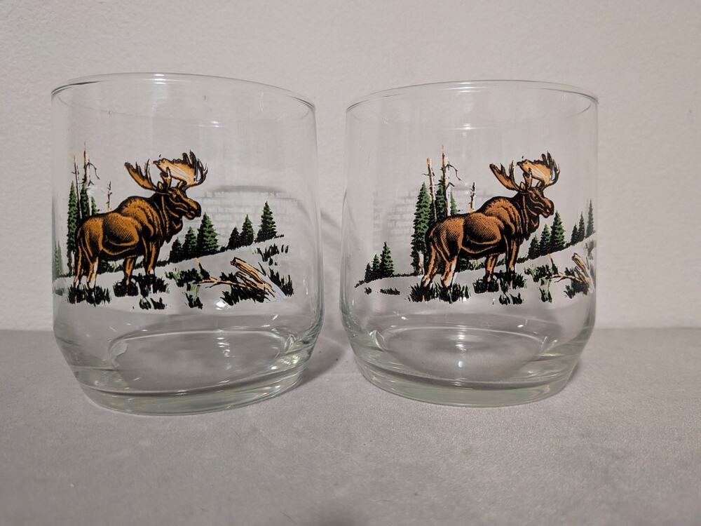Lot Of 2 Vtg Sunoco North American Wildlife Glass Libbey North American Moose